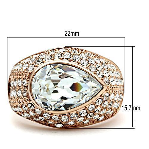 GL146 IP Rose Gold(Ion Plating) Brass Ring with Top Grade Crystal in Clear - Joyeria Lady