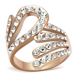 GL149 IP Rose Gold(Ion Plating) Brass Ring with Top Grade Crystal in Clear - Joyeria Lady
