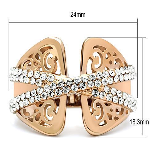 GL156 IP Rose Gold(Ion Plating) Brass Ring with Top Grade Crystal in Clear - Joyeria Lady