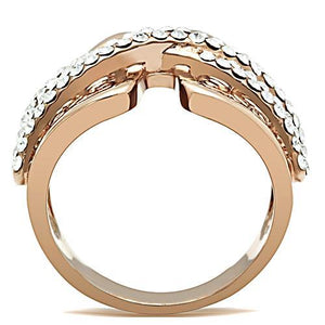 GL156 IP Rose Gold(Ion Plating) Brass Ring with Top Grade Crystal in Clear