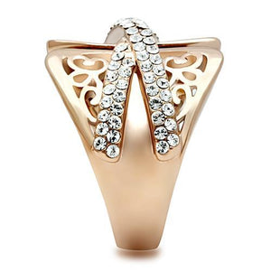 GL156 IP Rose Gold(Ion Plating) Brass Ring with Top Grade Crystal in Clear