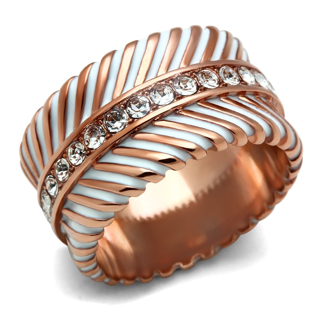 GL202 IP Rose Gold(Ion Plating) Brass Ring with Top Grade Crystal in Clear - Joyeria Lady