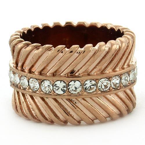 GL202 IP Rose Gold(Ion Plating) Brass Ring with Top Grade Crystal in Clear - Joyeria Lady