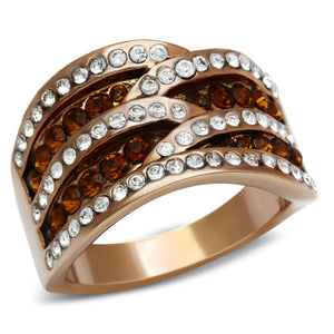 GL217 IP Rose Gold(Ion Plating) Brass Ring with Top Grade Crystal in Smoked Quartz - Joyeria Lady