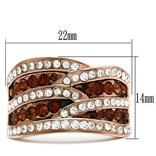 GL217 IP Rose Gold(Ion Plating) Brass Ring with Top Grade Crystal in Smoked Quartz - Joyeria Lady