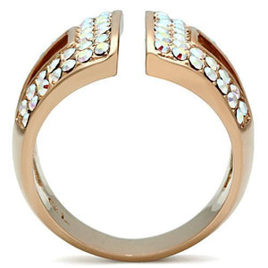GL222 IP Rose Gold(Ion Plating) Brass Ring with Top Grade Crystal in Aurora Borealis (Rainbow Effect)