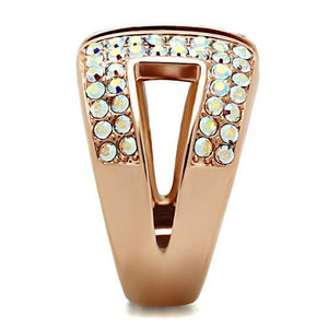 GL222 IP Rose Gold(Ion Plating) Brass Ring with Top Grade Crystal in Aurora Borealis (Rainbow Effect)