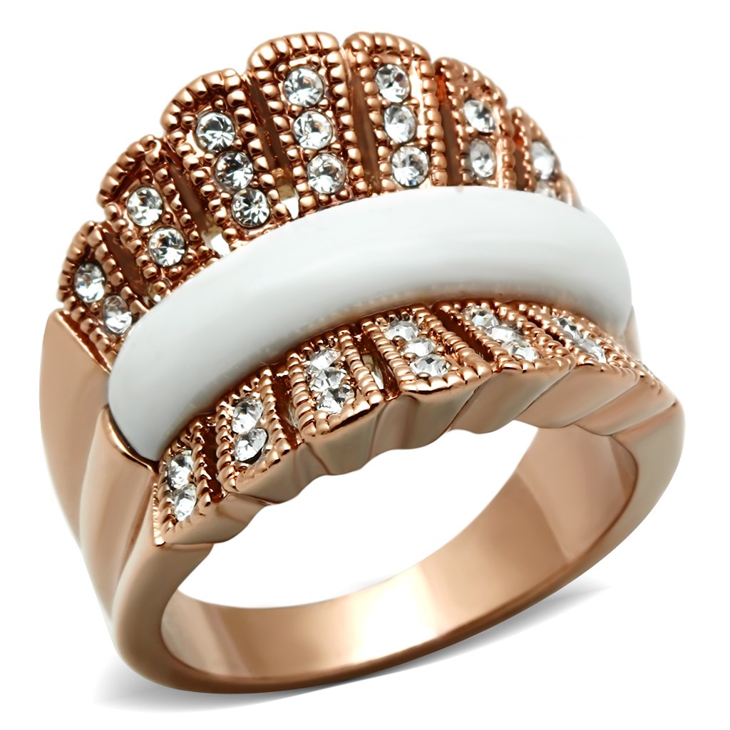 GL223 IP Rose Gold(Ion Plating) Brass Ring with Semi-Precious in White - Joyeria Lady