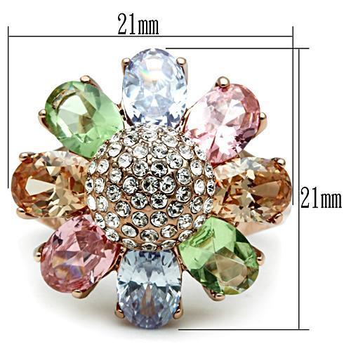 GL224 IP Rose Gold(Ion Plating) Brass Ring with AAA Grade CZ in Multi Color - Joyeria Lady