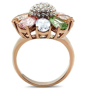 GL224 IP Rose Gold(Ion Plating) Brass Ring with AAA Grade CZ in Multi Color
