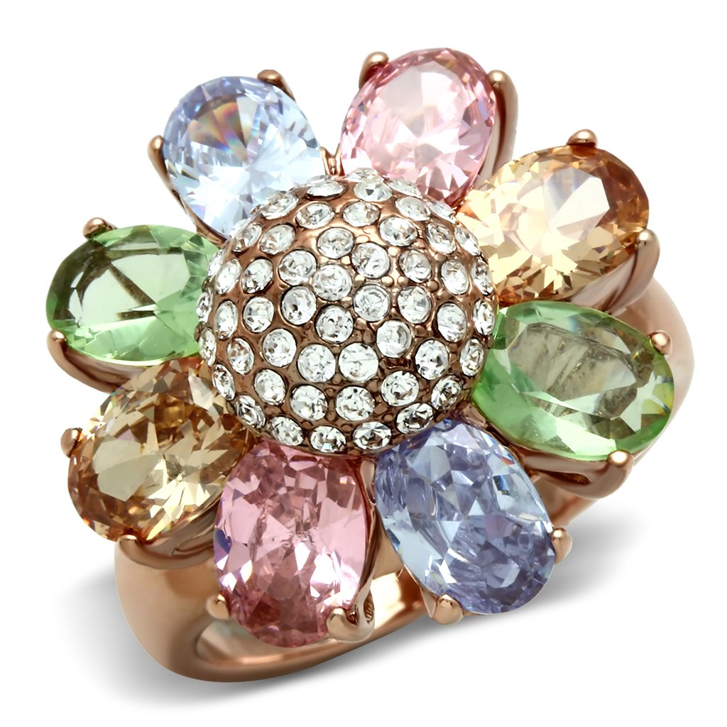 GL224 IP Rose Gold(Ion Plating) Brass Ring with AAA Grade CZ in Multi Color - Joyeria Lady