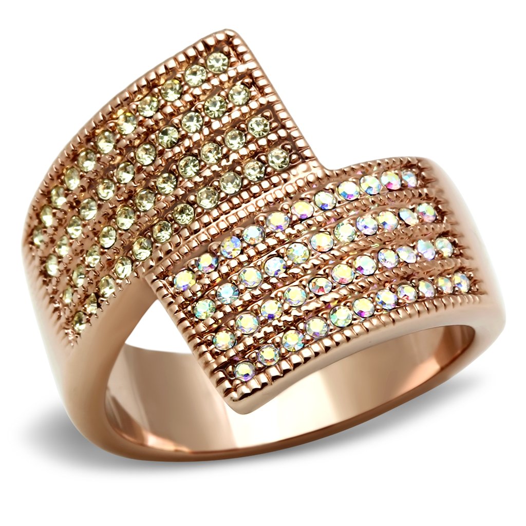 GL229 IP Rose Gold(Ion Plating) Brass Ring with Top Grade Crystal in Multi Color - Joyeria Lady