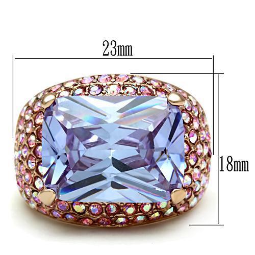 GL230 IP Rose Gold(Ion Plating) Brass Ring with AAA Grade CZ in Light Amethyst - Joyeria Lady
