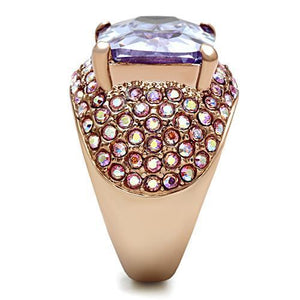 GL230 IP Rose Gold(Ion Plating) Brass Ring with AAA Grade CZ in Light Amethyst