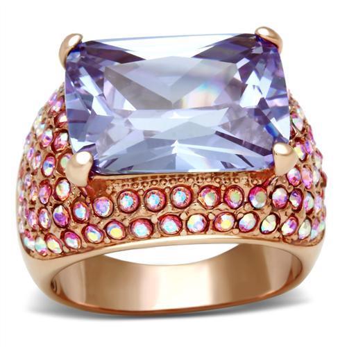 GL230 IP Rose Gold(Ion Plating) Brass Ring with AAA Grade CZ in Light Amethyst - Joyeria Lady
