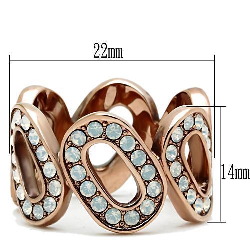 GL232 IP Rose Gold(Ion Plating) Brass Ring with Top Grade Crystal in Aurora Borealis (Rainbow Effect) - Joyeria Lady