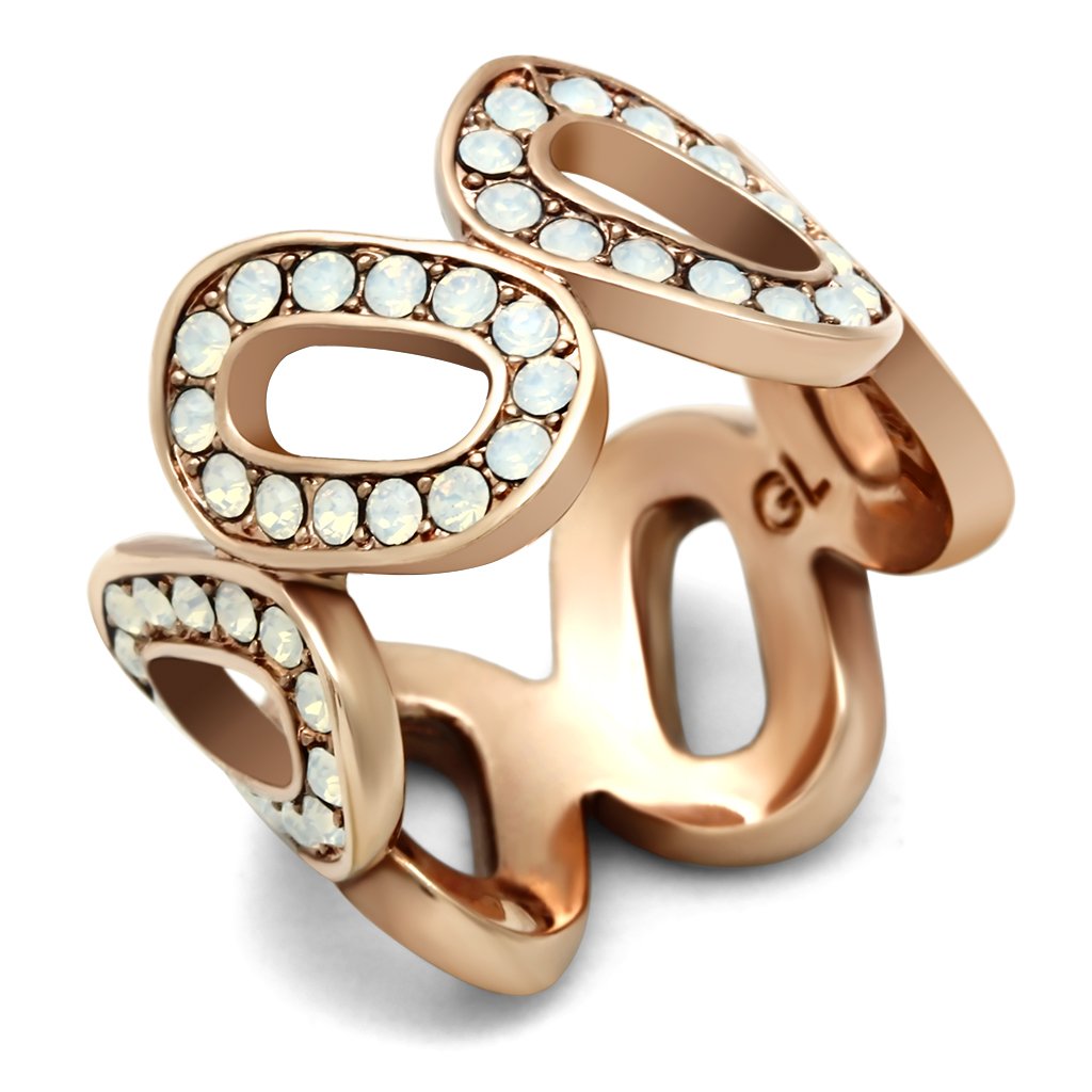 GL232 IP Rose Gold(Ion Plating) Brass Ring with Top Grade Crystal in Aurora Borealis (Rainbow Effect) - Joyeria Lady