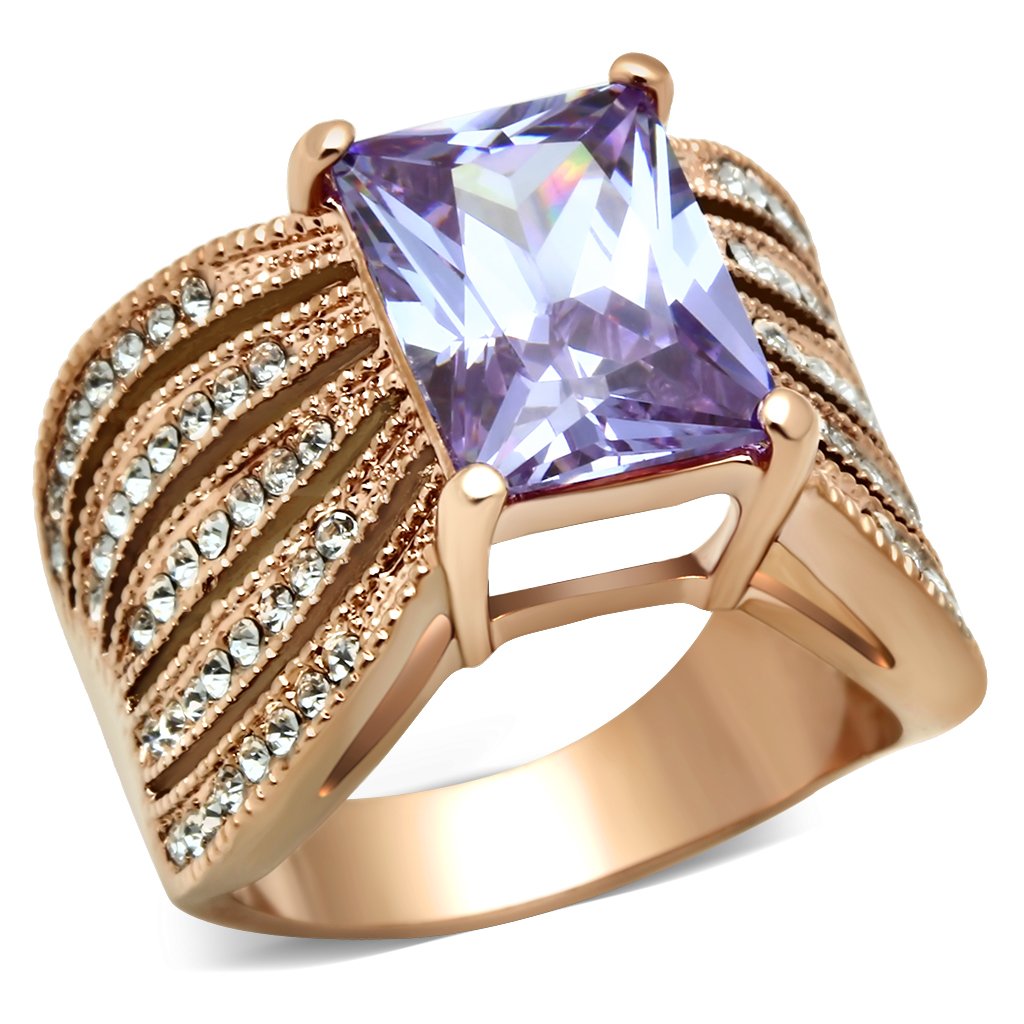 GL236 IP Rose Gold(Ion Plating) Brass Ring with AAA Grade CZ in Light Amethyst - Joyeria Lady