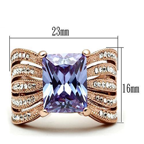 GL236 IP Rose Gold(Ion Plating) Brass Ring with AAA Grade CZ in Light Amethyst - Joyeria Lady