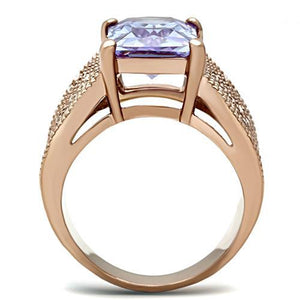 GL236 IP Rose Gold(Ion Plating) Brass Ring with AAA Grade CZ in Light Amethyst