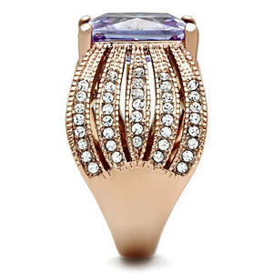 GL236 IP Rose Gold(Ion Plating) Brass Ring with AAA Grade CZ in Light Amethyst