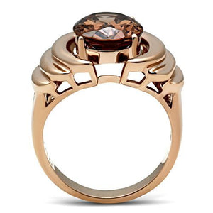 GL242 IP Rose Gold(Ion Plating) Brass Ring with AAA Grade CZ in Brown