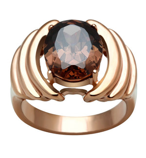 GL242 IP Rose Gold(Ion Plating) Brass Ring with AAA Grade CZ in Brown - Joyeria Lady