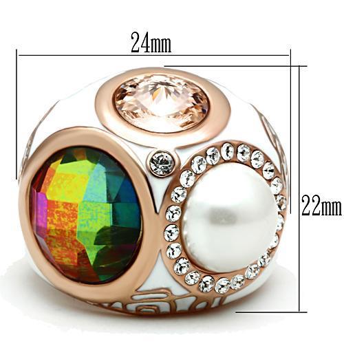 GL248 IP Rose Gold(Ion Plating) Brass Ring with Synthetic in Multi Color - Joyeria Lady