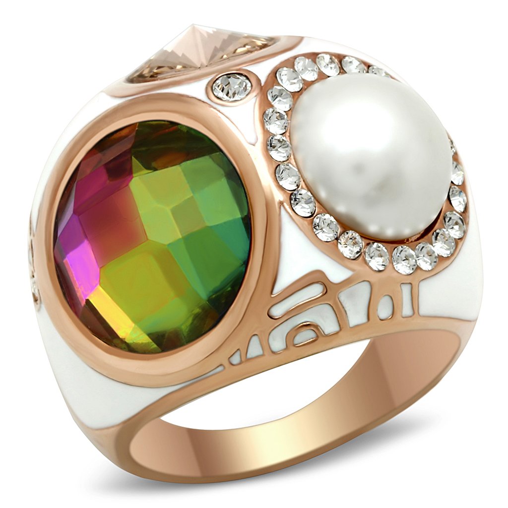 GL248 IP Rose Gold(Ion Plating) Brass Ring with Synthetic in Multi Color - Joyeria Lady