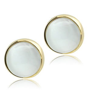 GL253 IP Gold(Ion Plating) Brass Earrings with Synthetic in White - Joyeria Lady