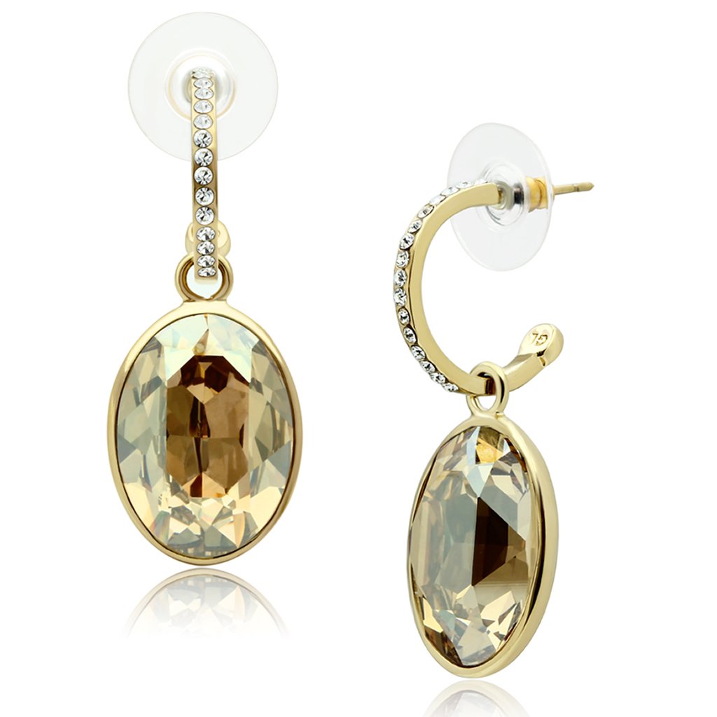 GL257 IP Gold(Ion Plating) Brass Earrings with Top Grade Crystal in Champagne - Joyeria Lady
