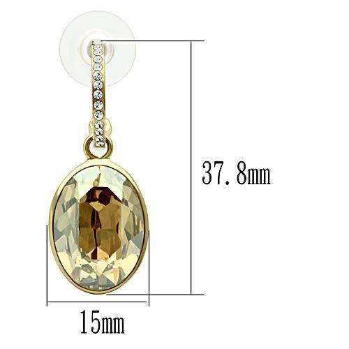 GL257 IP Gold(Ion Plating) Brass Earrings with Top Grade Crystal in Champagne - Joyeria Lady