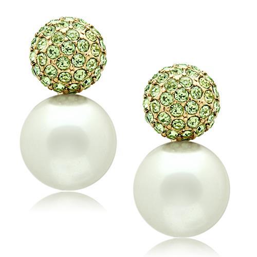 GL264 IP Gold(Ion Plating) Brass Earrings with Synthetic in White - Joyeria Lady