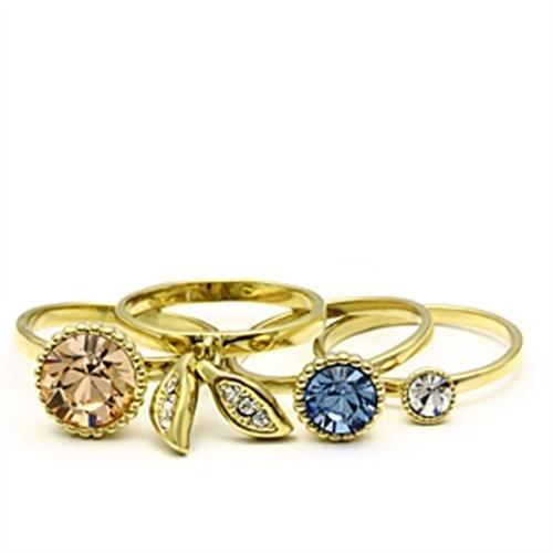 GL276 IP Gold(Ion Plating) Brass Ring with Top Grade Crystal in Multi Color - Joyeria Lady