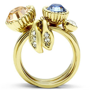 GL276 IP Gold(Ion Plating) Brass Ring with Top Grade Crystal in Multi Color