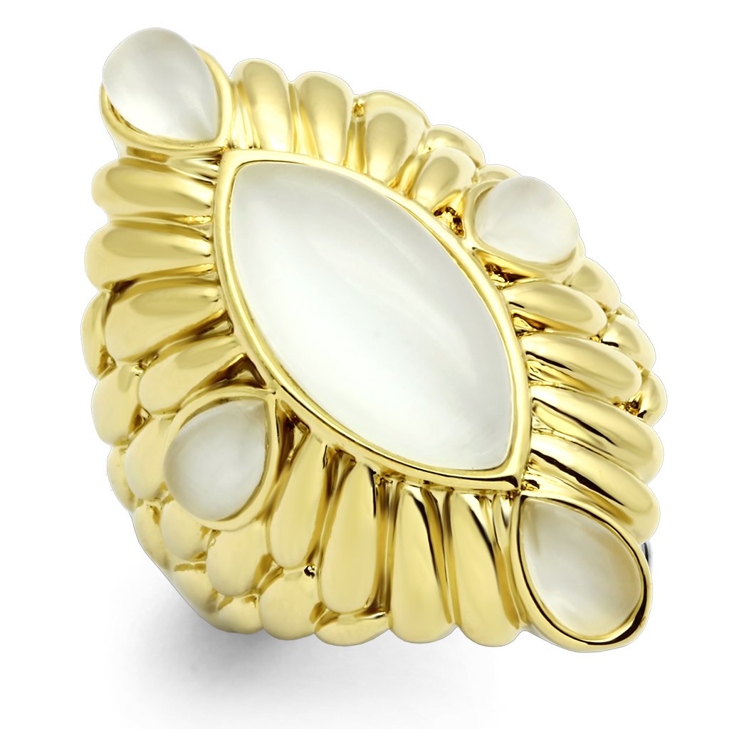 GL294 IP Gold(Ion Plating) Brass Ring with Synthetic in White - Joyeria Lady