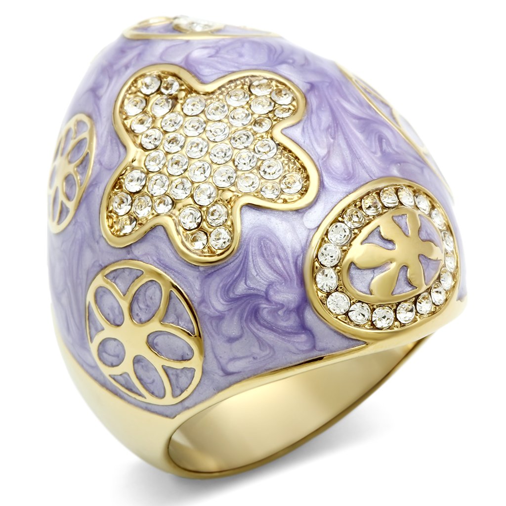 GL295 IP Gold(Ion Plating) Brass Ring with Top Grade Crystal in Clear - Joyeria Lady