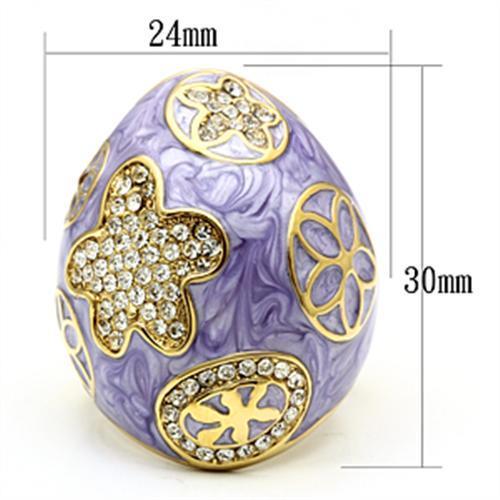 GL295 IP Gold(Ion Plating) Brass Ring with Top Grade Crystal in Clear - Joyeria Lady