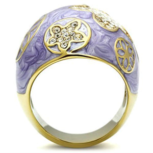 GL295 IP Gold(Ion Plating) Brass Ring with Top Grade Crystal in Clear