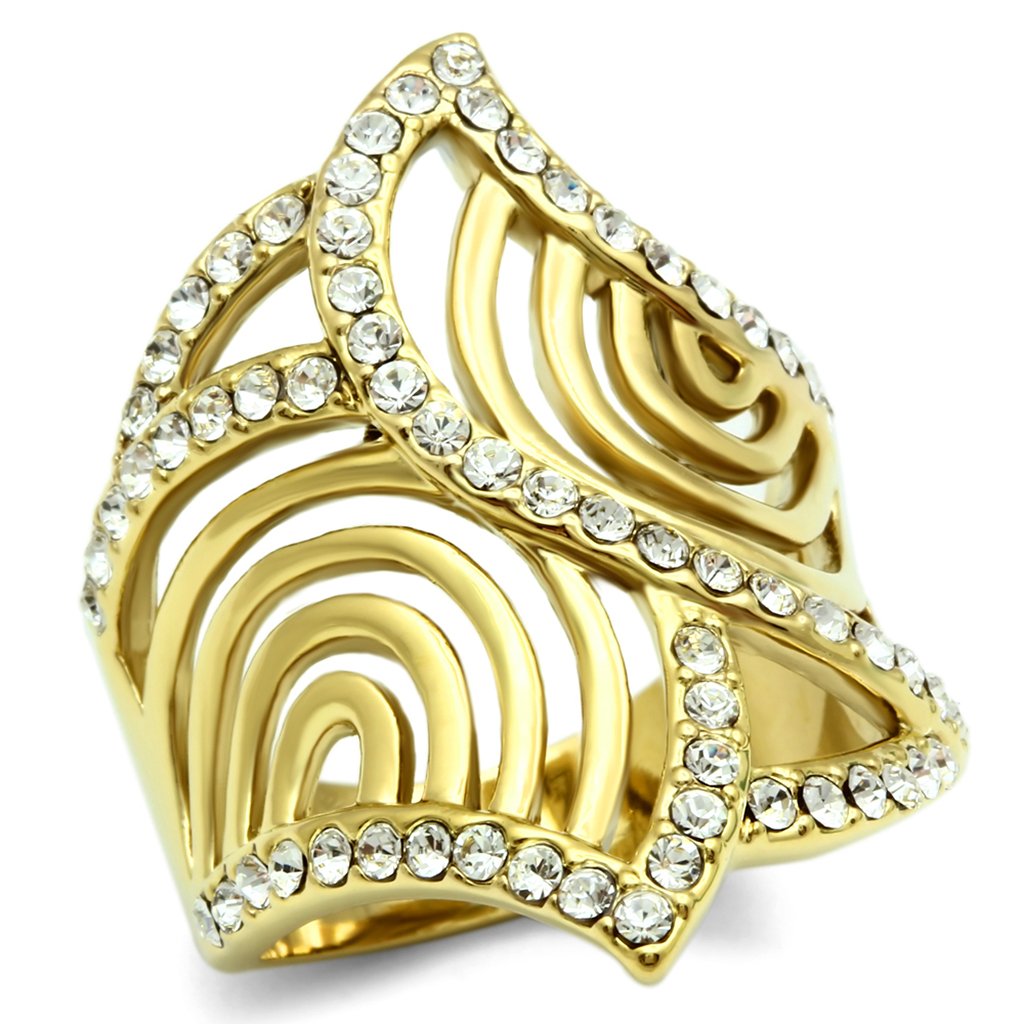 GL296 IP Gold(Ion Plating) Brass Ring with Top Grade Crystal in Clear - Joyeria Lady