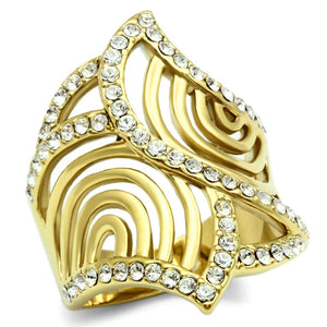 GL296 IP Gold(Ion Plating) Brass Ring with Top Grade Crystal in Clear - Joyeria Lady