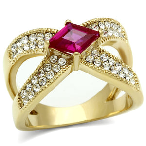 GL298 IP Gold(Ion Plating) Brass Ring with AAA Grade CZ in Ruby - Joyeria Lady