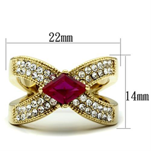 GL298 IP Gold(Ion Plating) Brass Ring with AAA Grade CZ in Ruby - Joyeria Lady