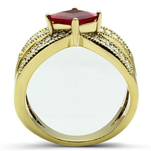 GL298 IP Gold(Ion Plating) Brass Ring with AAA Grade CZ in Ruby