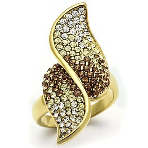 GL304 IP Gold(Ion Plating) Brass Ring with Top Grade Crystal in Multi Color - Joyeria Lady