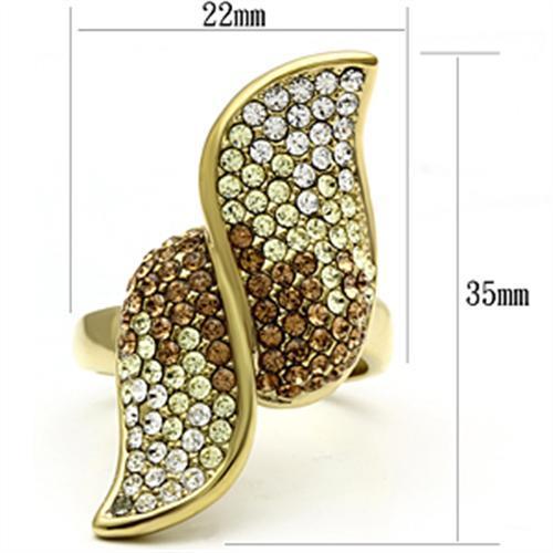 GL304 IP Gold(Ion Plating) Brass Ring with Top Grade Crystal in Multi Color - Joyeria Lady