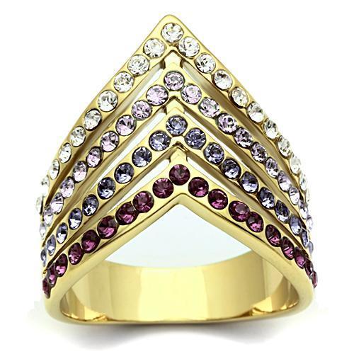 GL305 IP Gold(Ion Plating) Brass Ring with Top Grade Crystal in Multi Color - Joyeria Lady