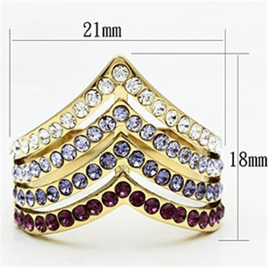 GL305 IP Gold(Ion Plating) Brass Ring with Top Grade Crystal in Multi Color