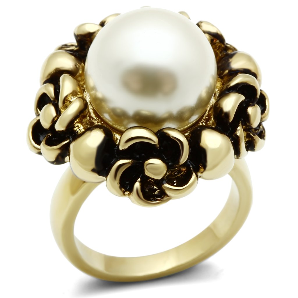 GL308 IP Gold(Ion Plating) Brass Ring with Synthetic in White - Joyeria Lady