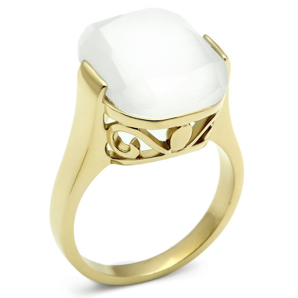 GL309 IP Gold(Ion Plating) Brass Ring with Synthetic in White - Joyeria Lady